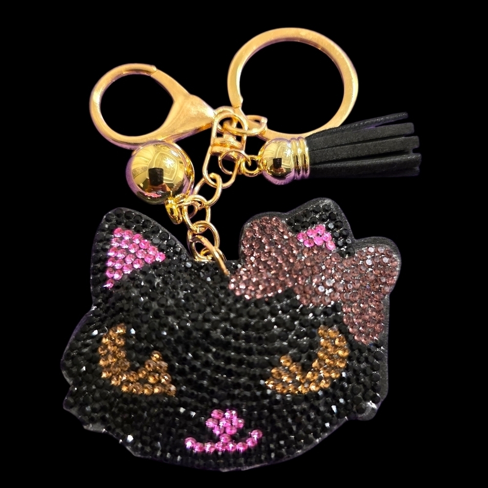 Black Cat Rhinestone Bag Charm Keychain